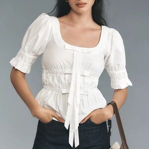 Damson Madder Bianca Blouse Elegant White Puff Sleeve Top
